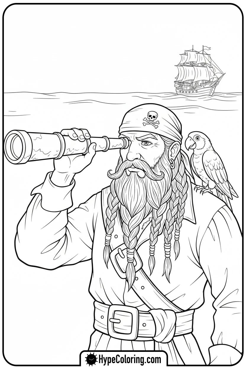 pirate-looking-through-spyglass - pirate coloring pages
