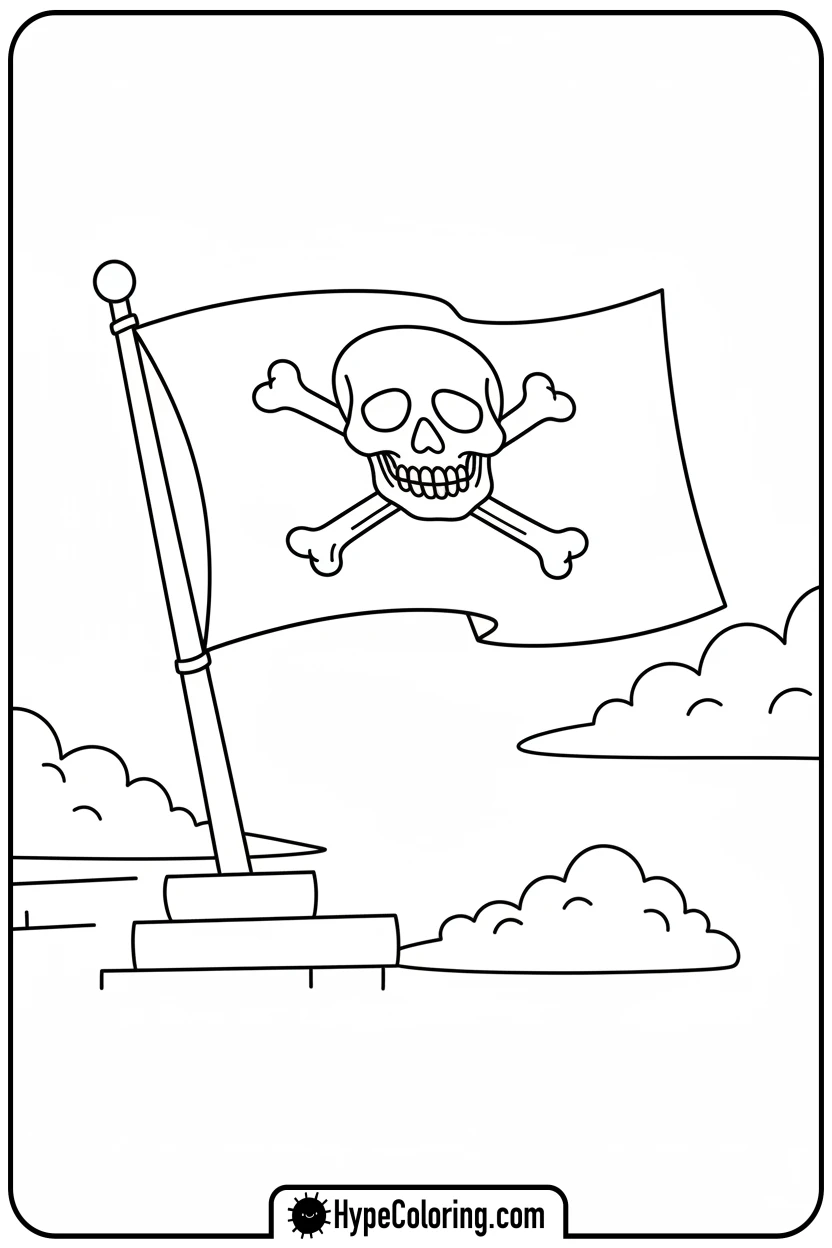 jolly-roger-flag-waving - pirate coloring pages