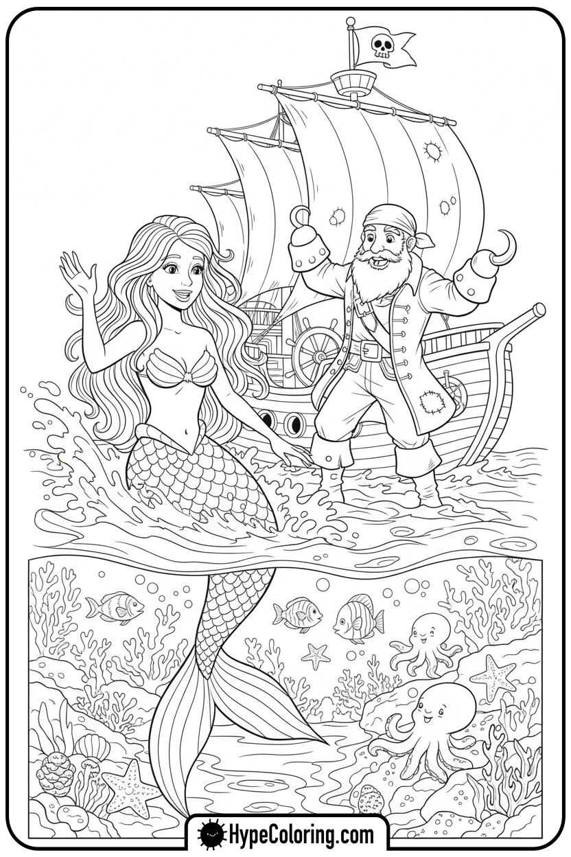 mermaid-greeting-pirate - pirate coloring pages