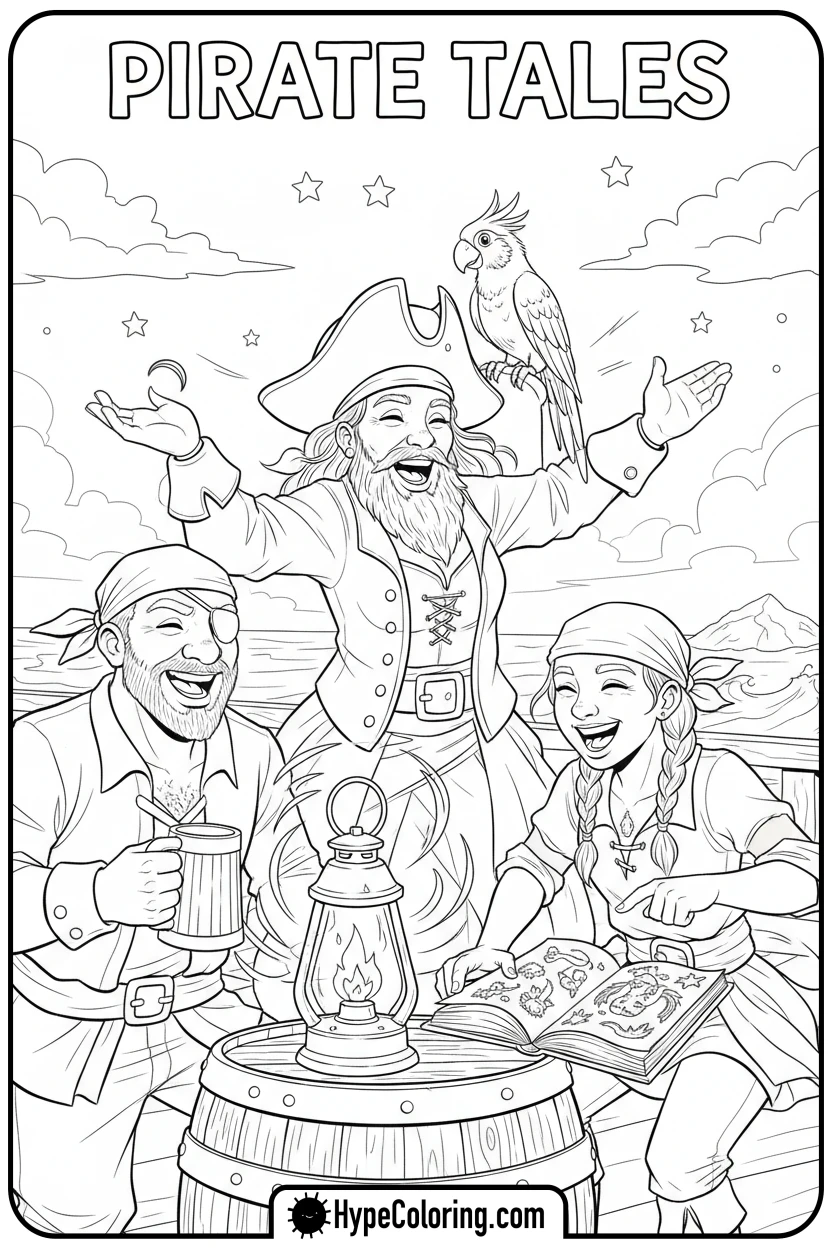 pirates-sharing-stories-and-laughs - pirate coloring pages
