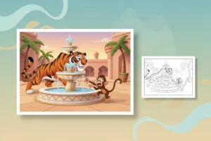 rajah-playfully-chasing-abu-around - princess jasmine and aladdin coloring pages