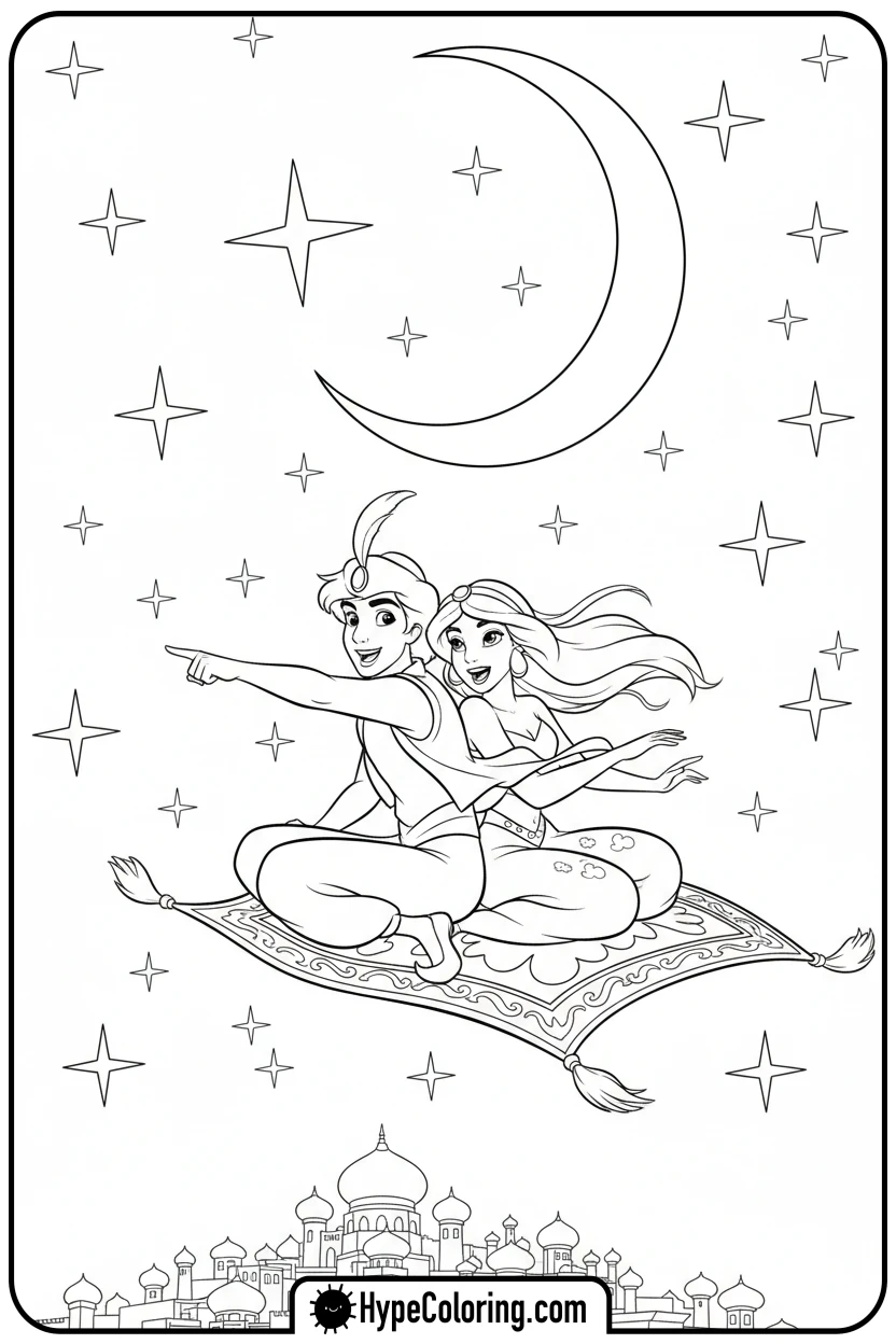 aladdin-and-jasmine-flying-magic-carpet - princess jasmine and aladdin coloring pages