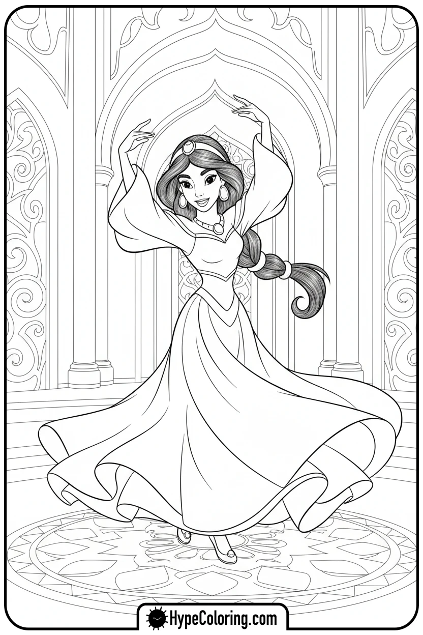jasmine-dancing-gracefully - princess jasmine and aladdin coloring pages