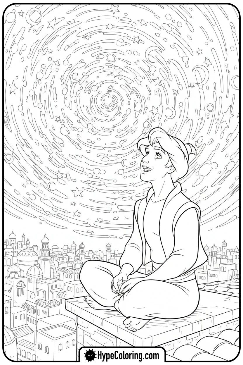 aladdin-looking-at-stars - princess jasmine and aladdin coloring pages