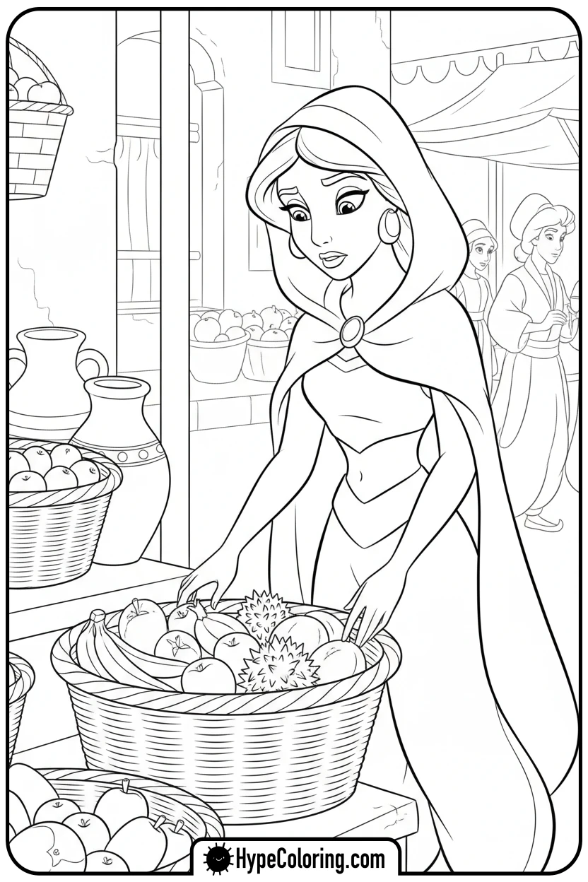 jasmine-disguised-in-market - princess jasmine and aladdin coloring pages