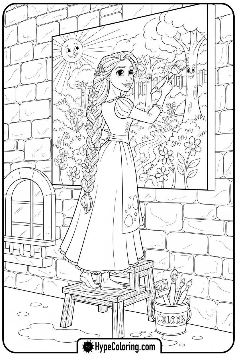rapunzel-painting-a-mural - princess rapunzel coloring pages