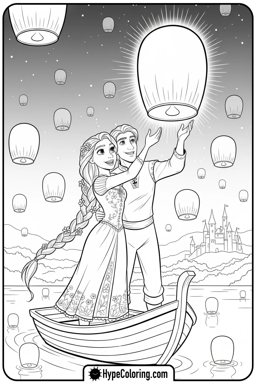 rapunzel-releasing-sky-lantern - princess rapunzel coloring pages