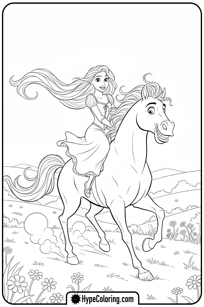 rapunzel-riding-maximus - princess rapunzel coloring pages