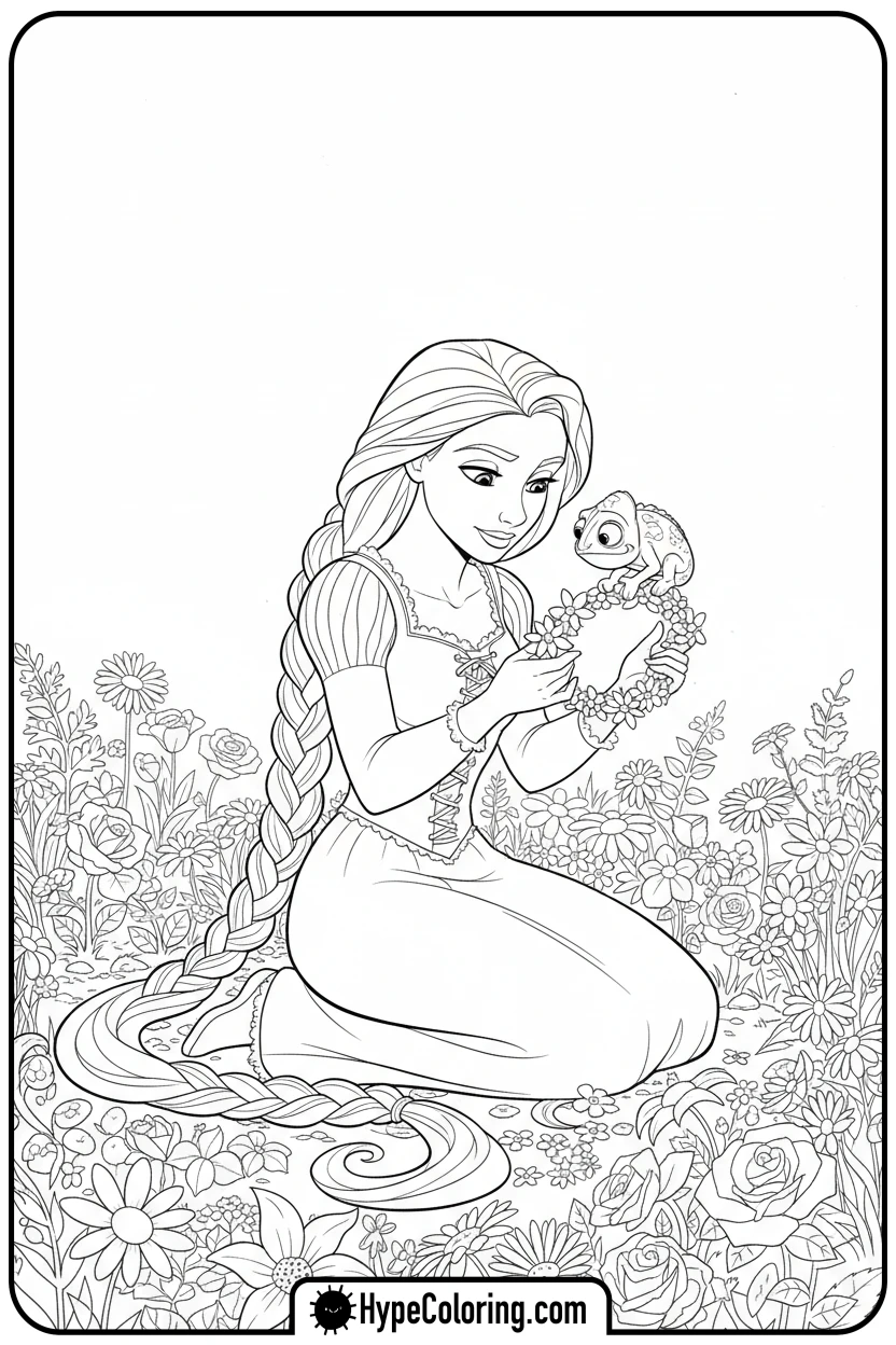 rapunzel-making-a-flower-crown - princess rapunzel coloring pages
