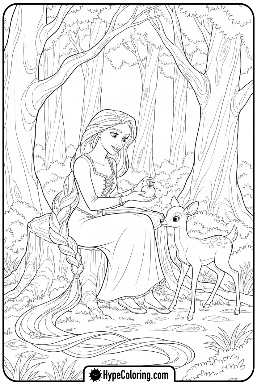 rapunzel-feeding-a-deer - princess rapunzel coloring pages