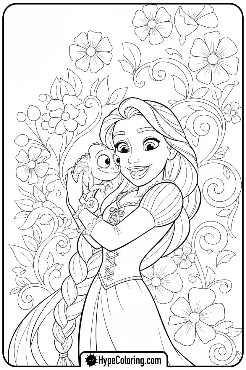rapunzel-hugging-pascal - princess rapunzel coloring pages