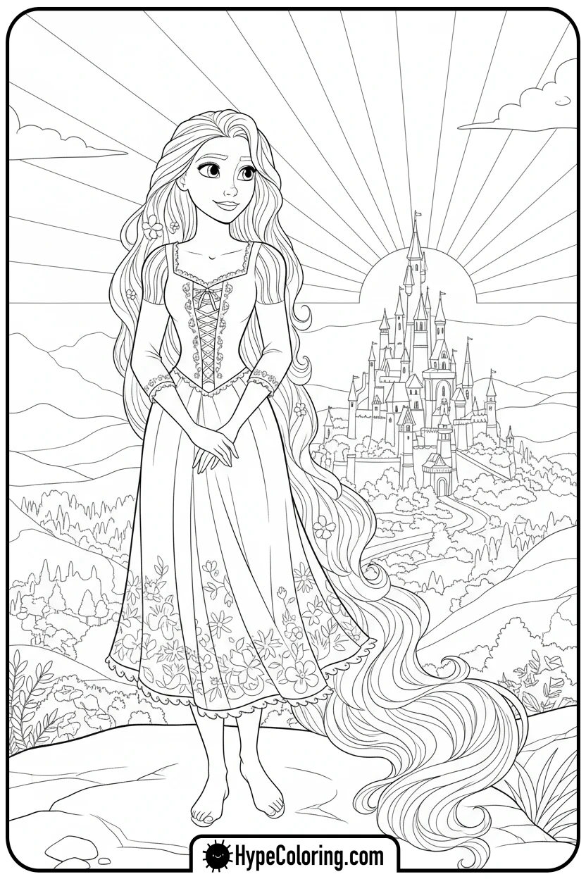 rapunzel-viewing-corona-castle - princess rapunzel coloring pages