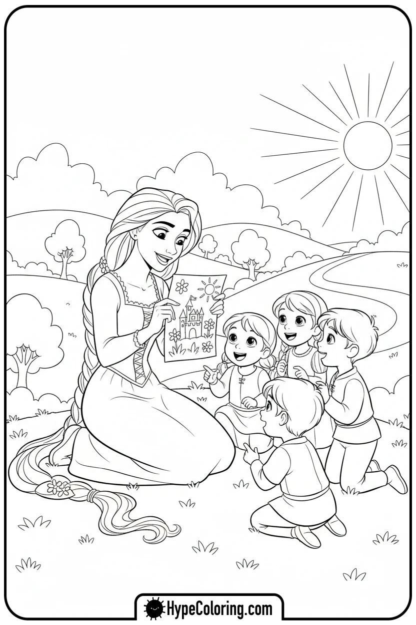rapunzel-drawing-with-children - princess rapunzel coloring pages