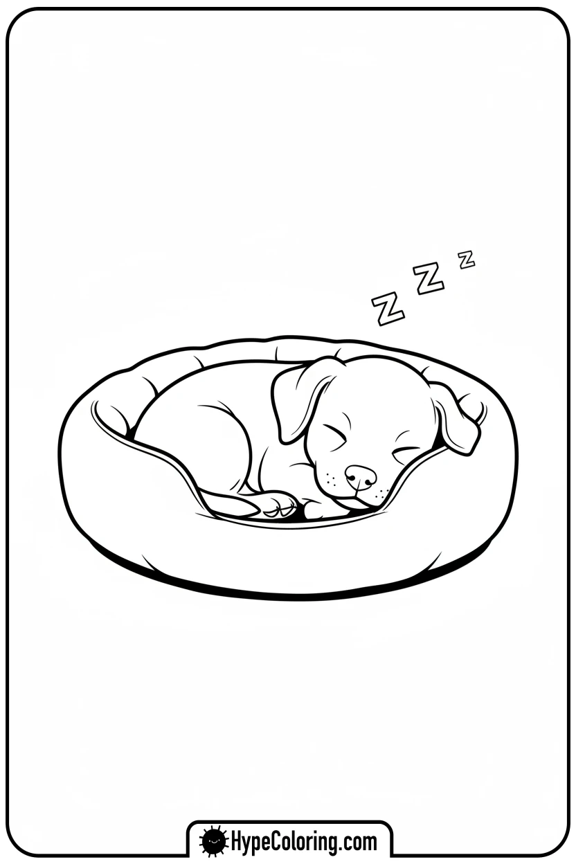sleeping-puppy-in-dog-bed - puppy coloring sheets