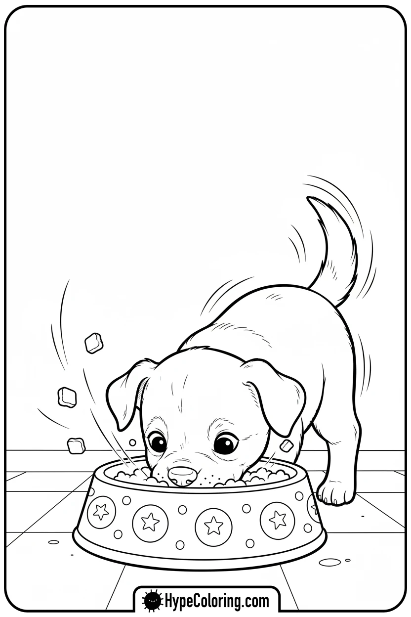 puppy-eating-from-food-bowl - puppy coloring sheets