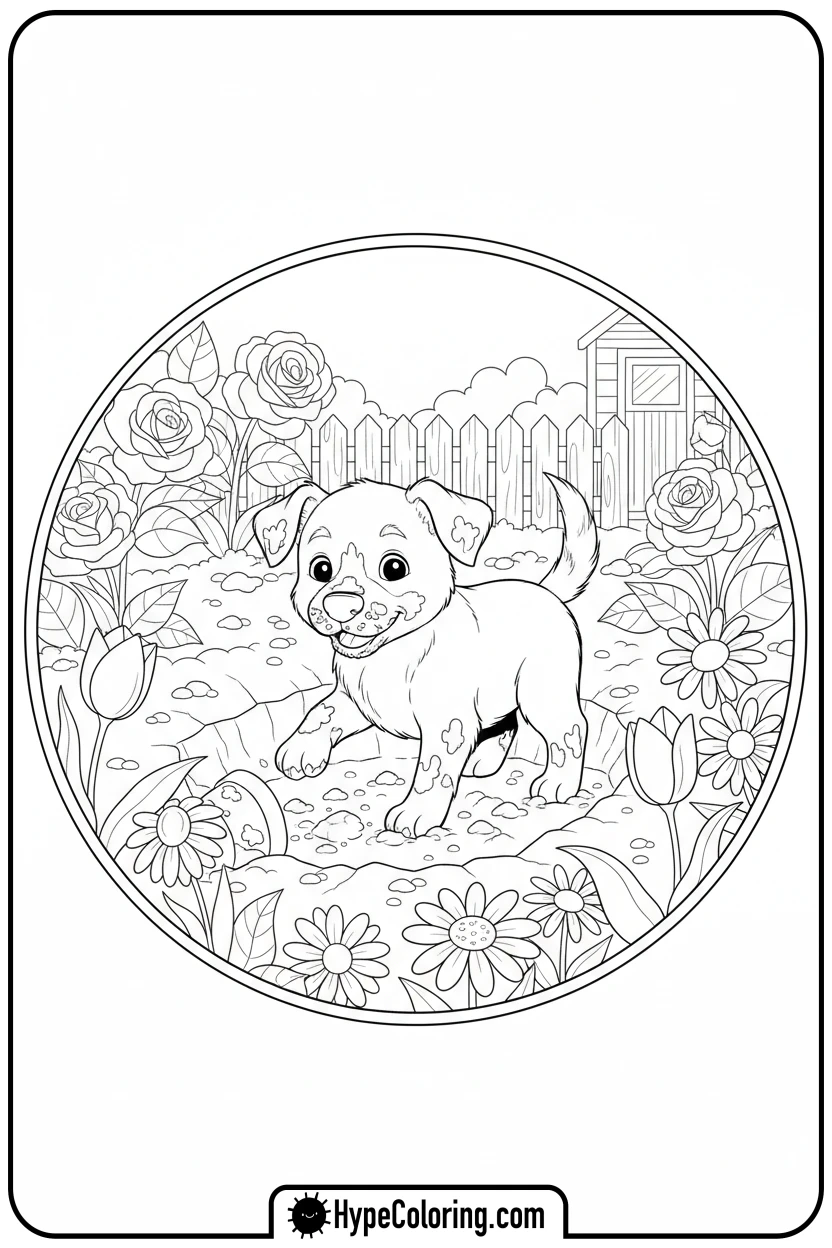 puppy-digging-in-garden - puppy coloring sheets