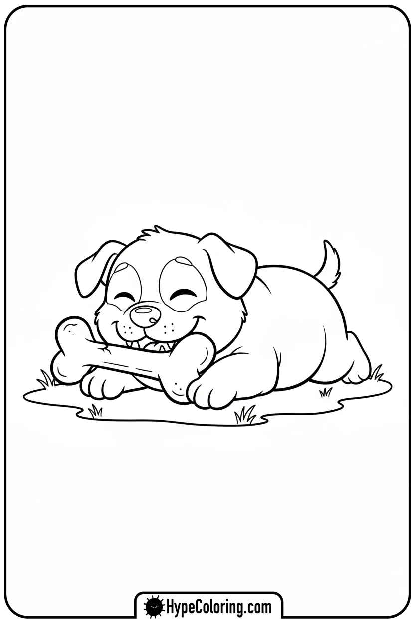 puppy-with-large-bone - puppy coloring sheets
