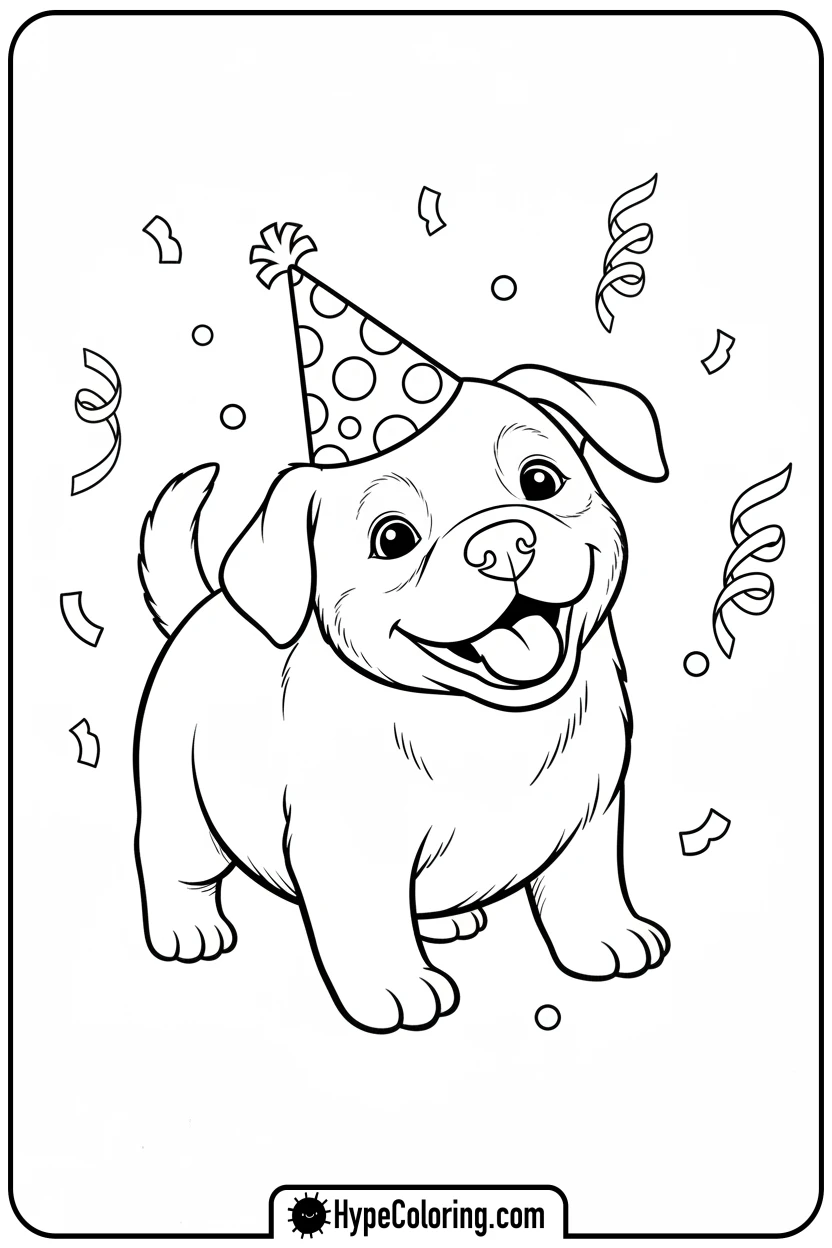 puppy-wearing-party-hat - puppy coloring sheets