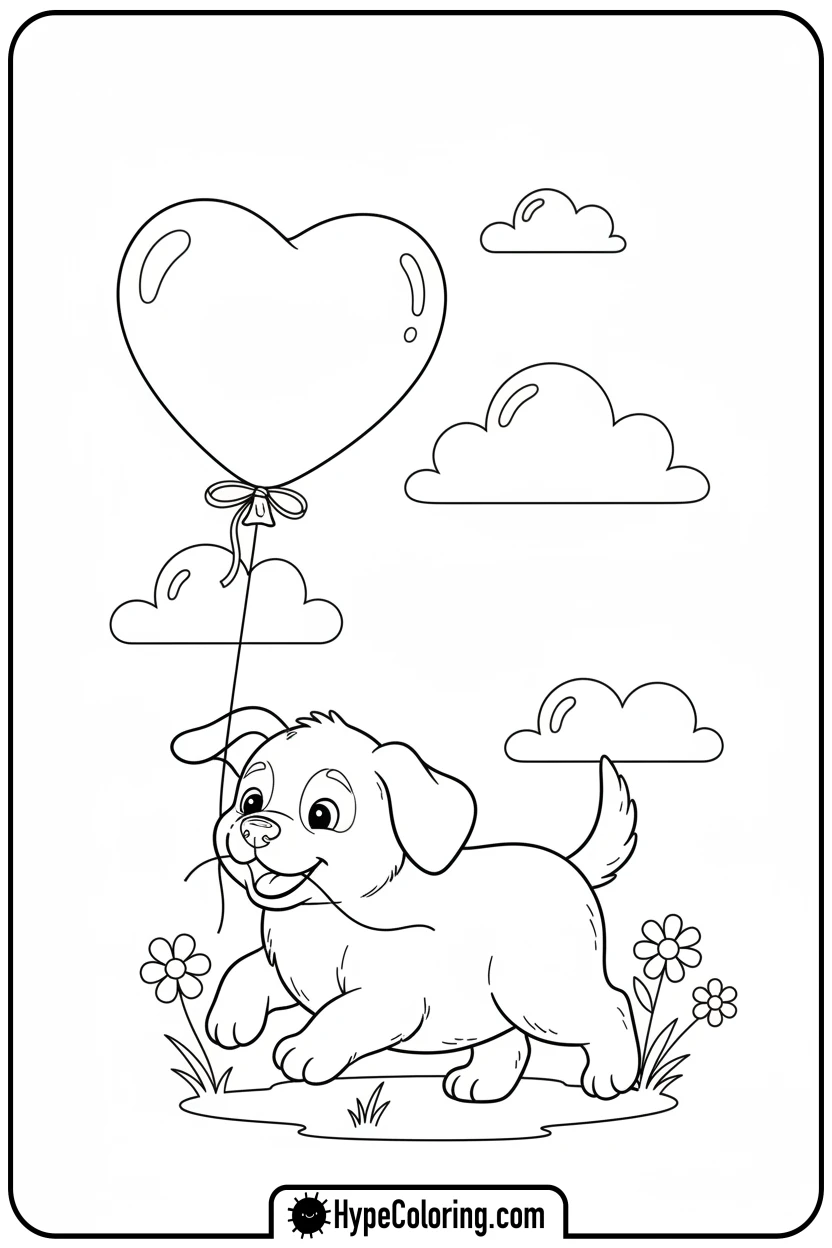 puppy-holding-balloon - puppy coloring sheets