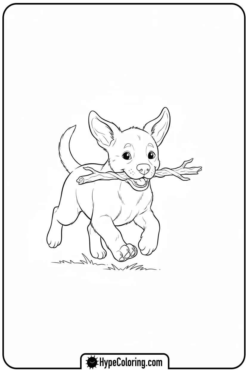 puppy-running-with-stick - puppy coloring sheets