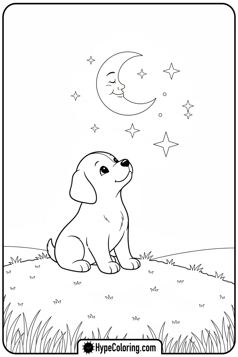 puppy-watching-moon - puppy coloring sheets