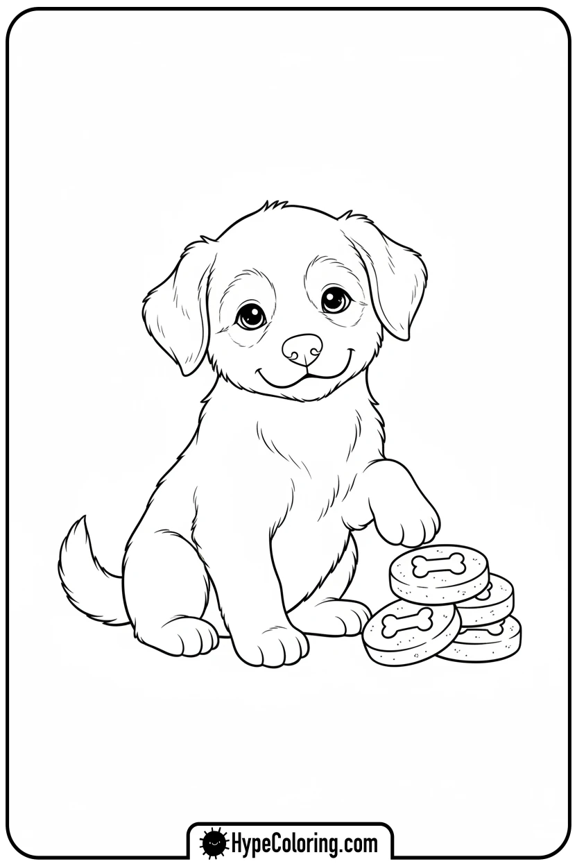 puppy-with-dog-biscuits - puppy coloring sheets