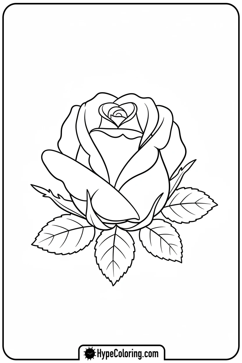 rosebud-with-leaves - roses coloring pages