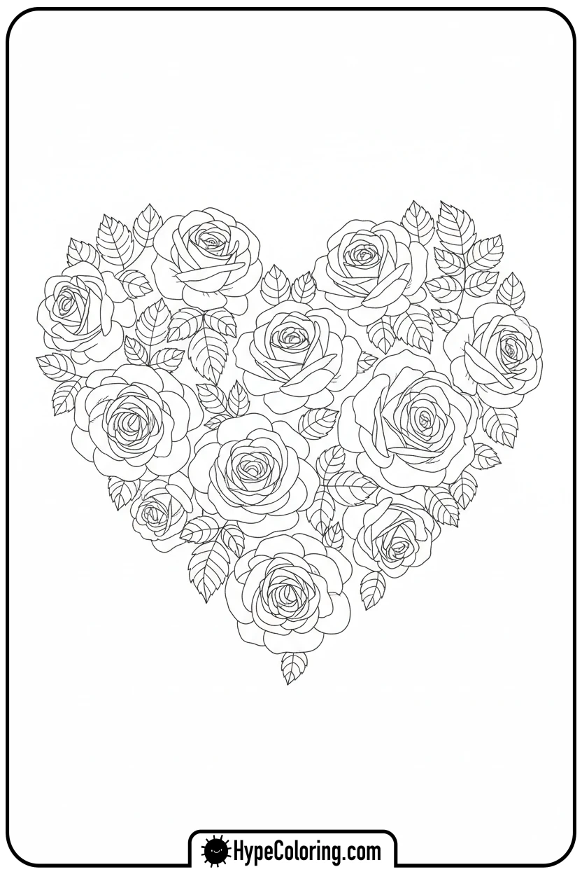 roses-forming-heart-shape - roses coloring pages