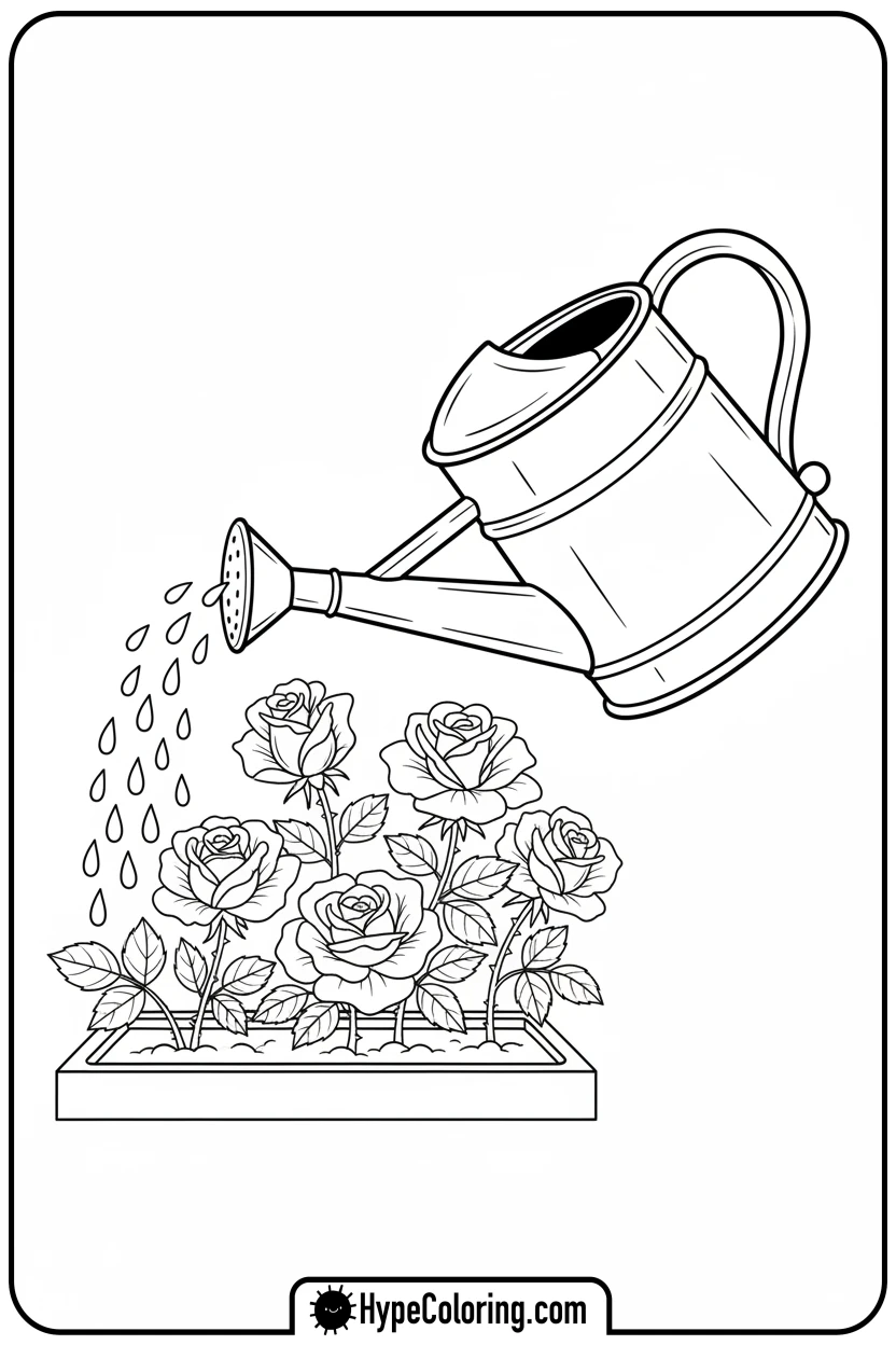 watering-can-watering-roses - roses coloring pages
