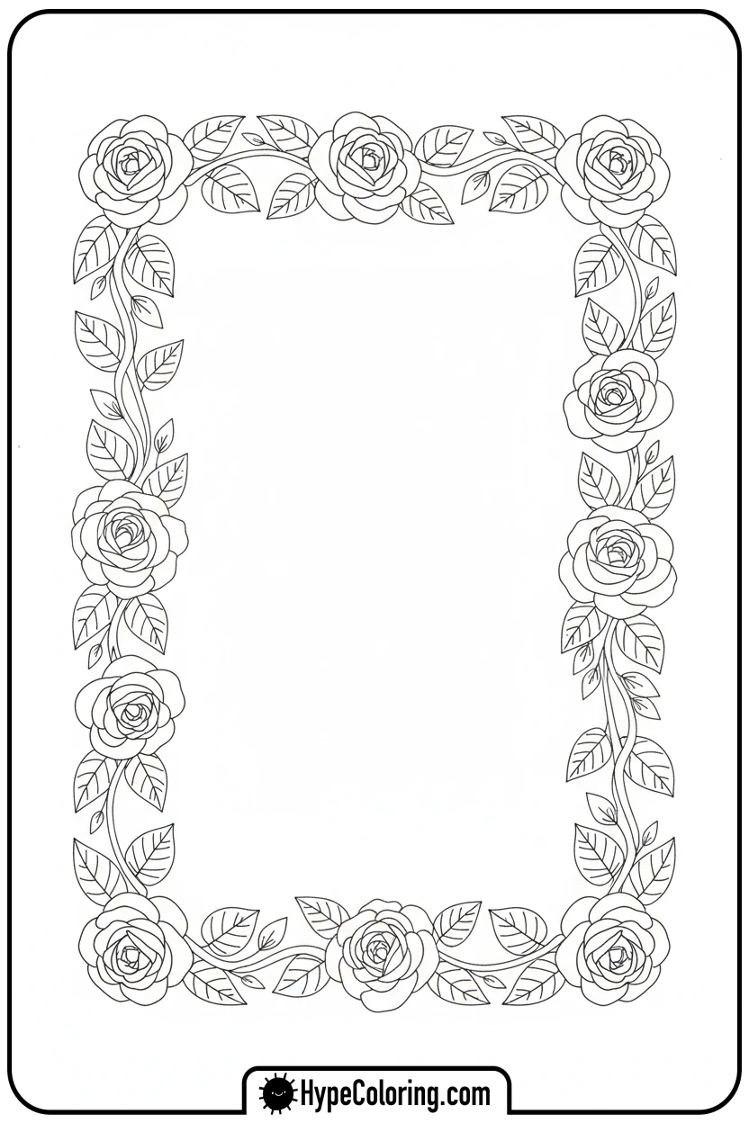 rose-and-leaf-border-pattern - roses coloring pages