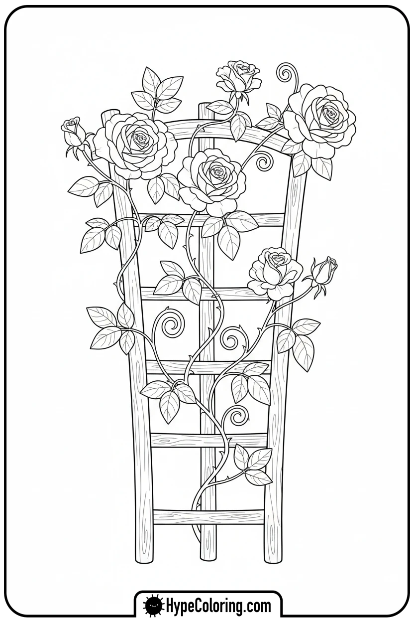 rose-climbing-trellis - roses coloring pages