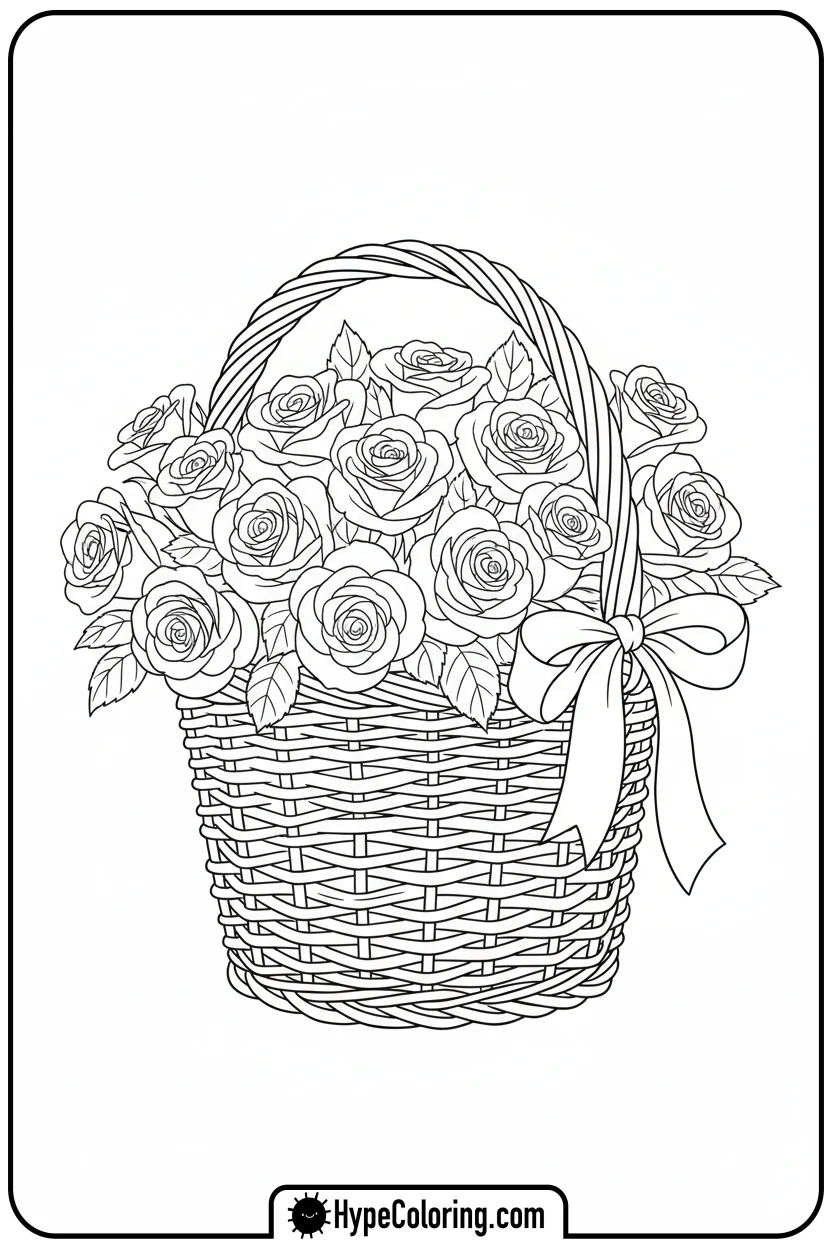 basket-of-roses - roses coloring pages