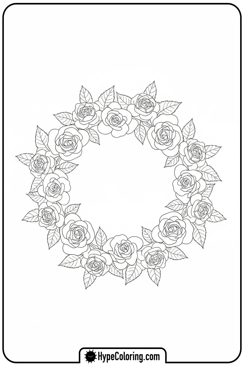 rose-crown-wreath - roses coloring pages