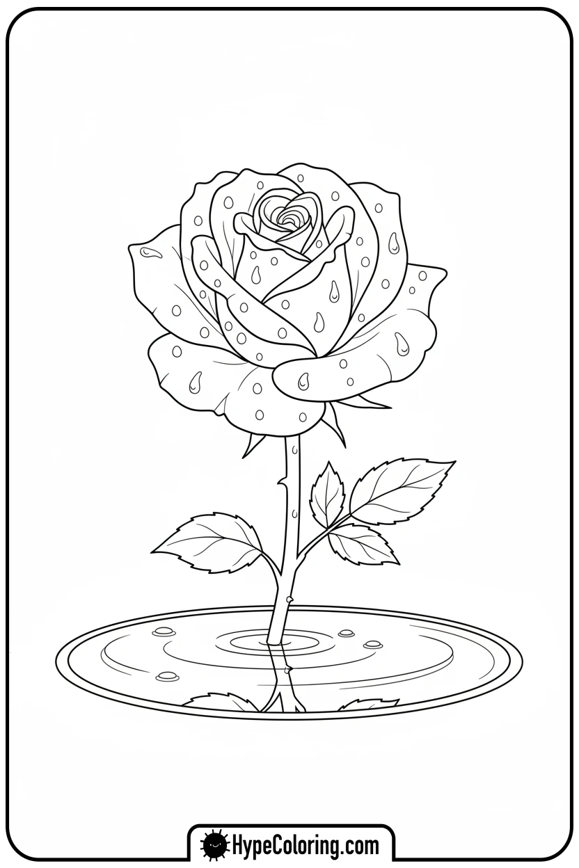 rose-in-gentle-rain - roses coloring pages