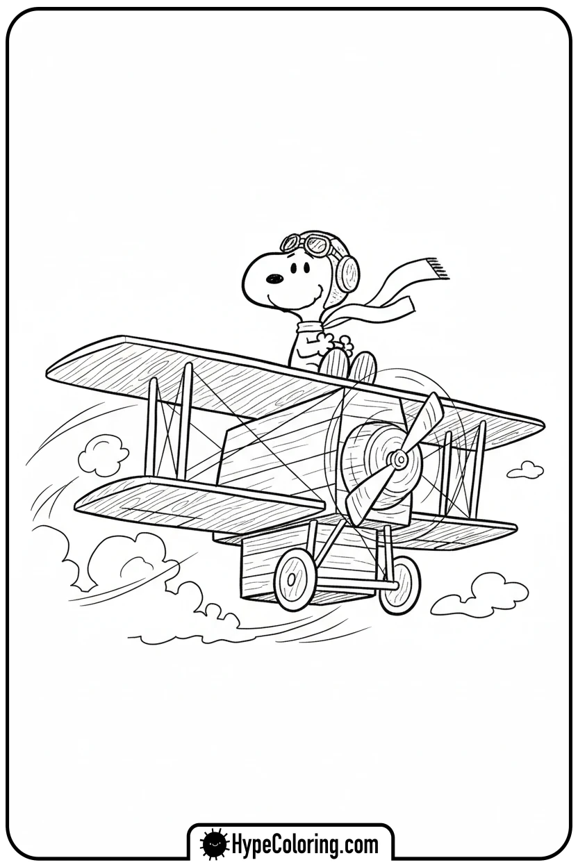 flying-ace-snoopy-on-doghouse - snoopy color pages