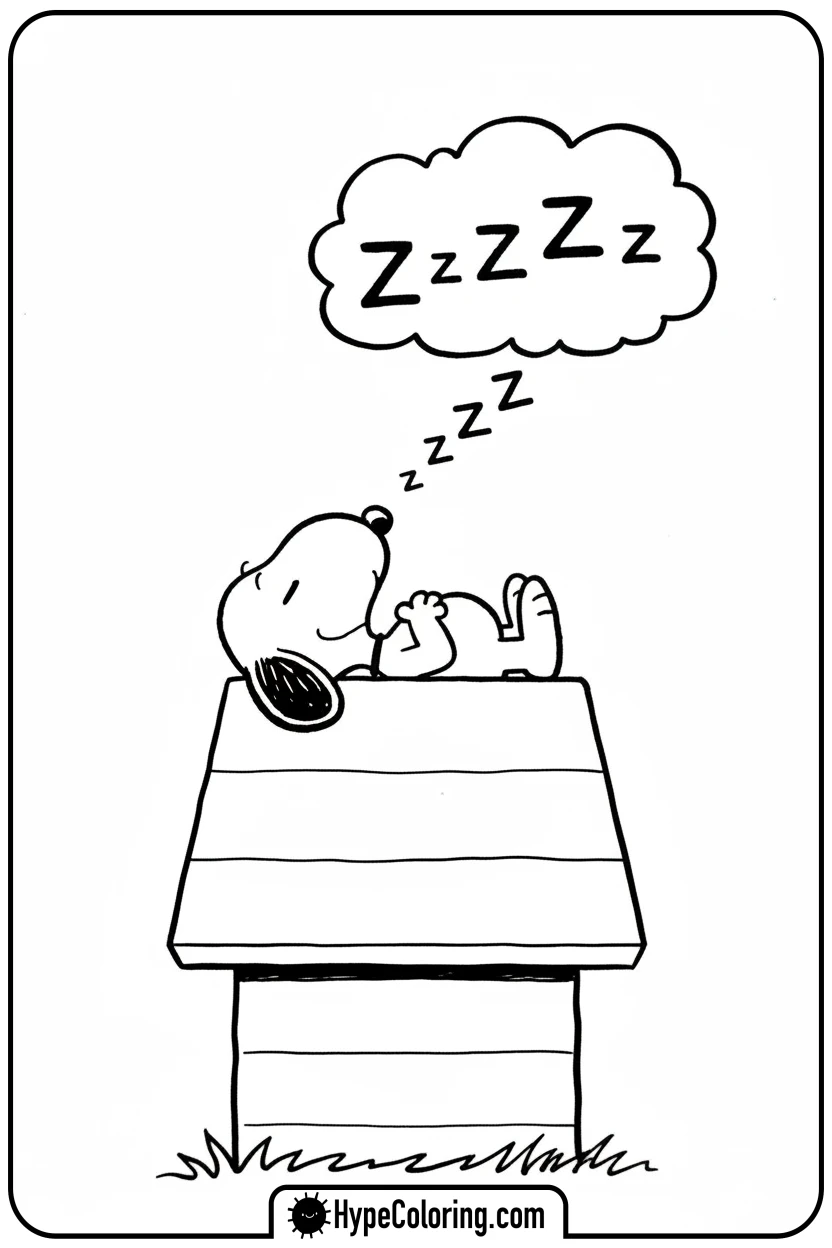 snoopy-sleeping-soundly-on-doghouse - snoopy color pages