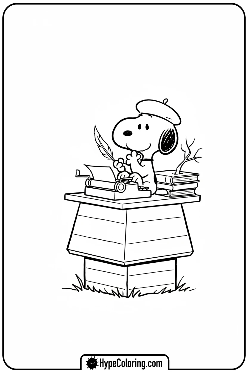 snoopy-writing-at-typewriter - snoopy color pages