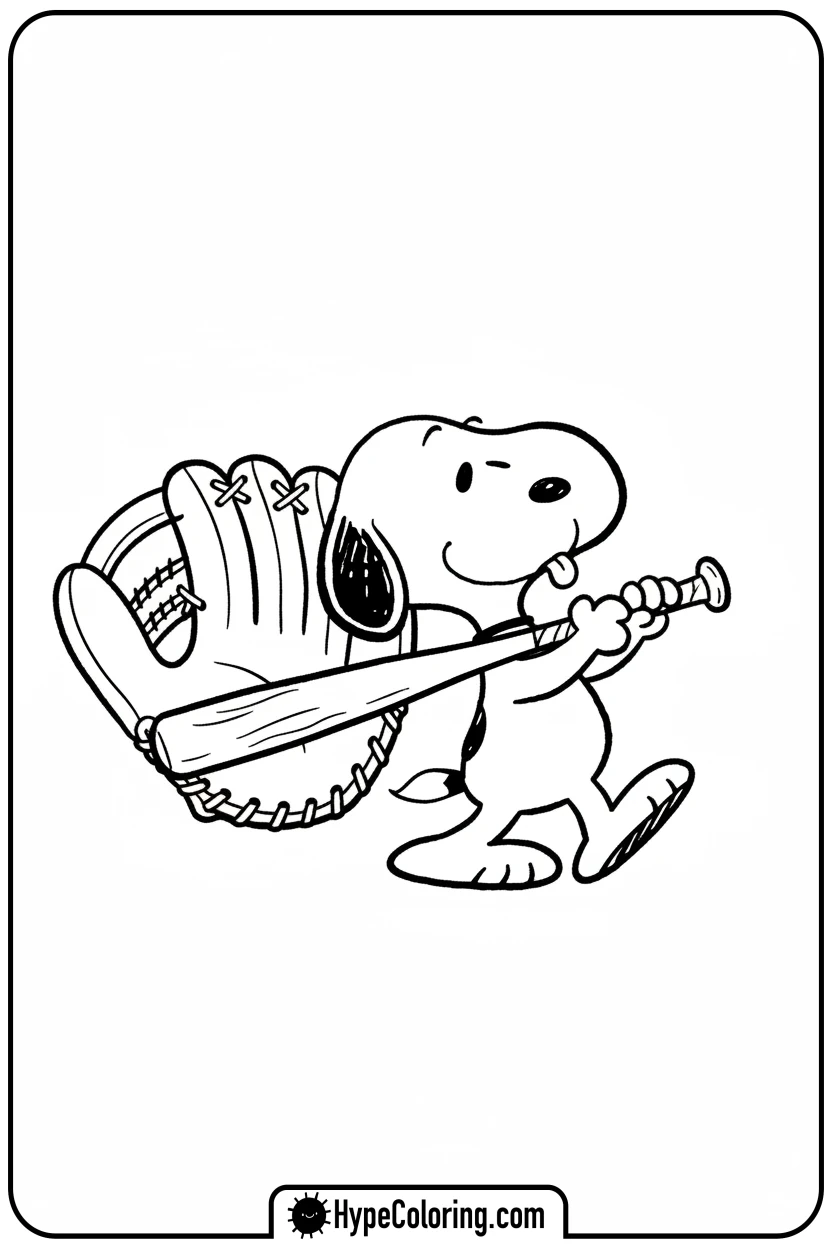 snoopy-playing-baseball - snoopy color pages