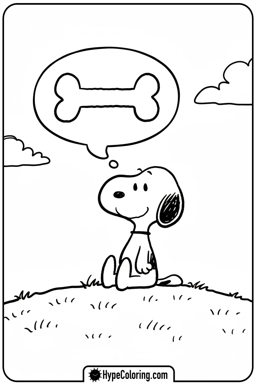 snoopy-daydreaming-of-a-bone - snoopy color pages