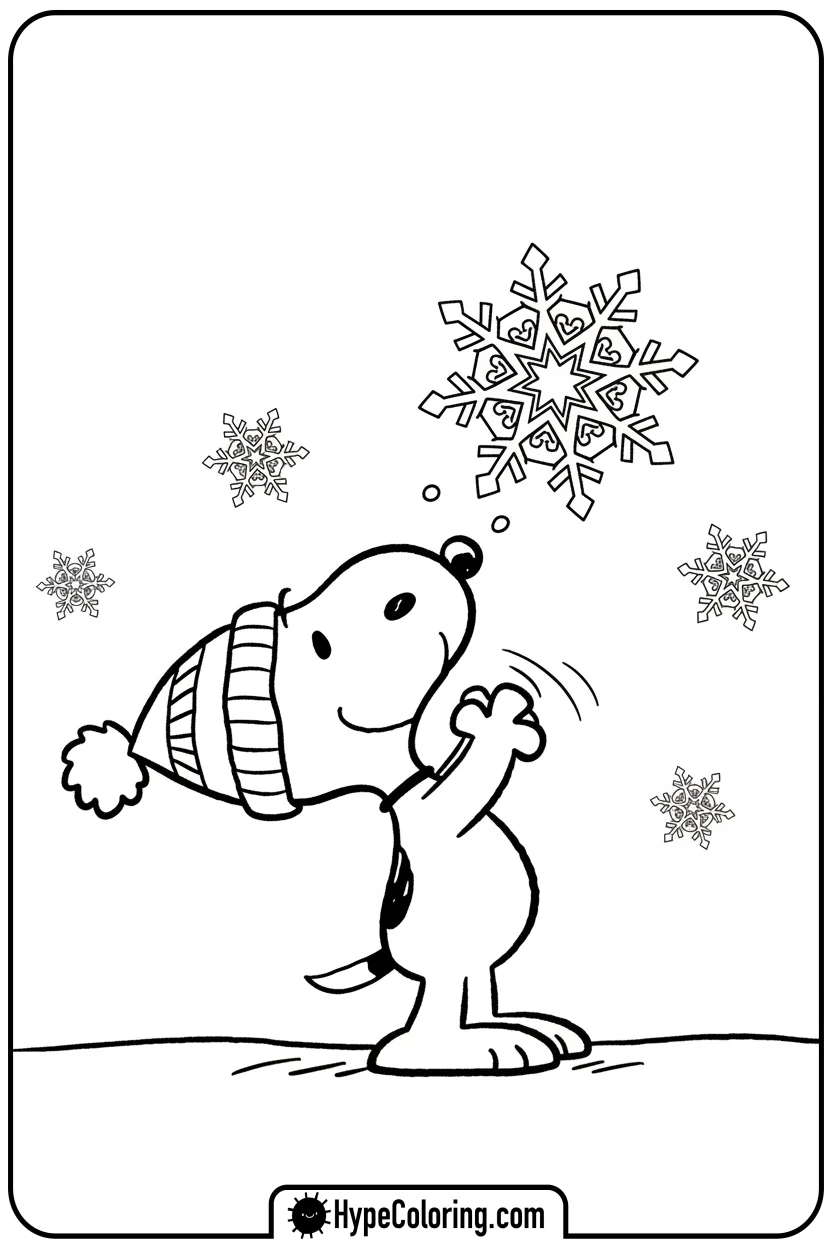 snoopy-catching-snowflake - snoopy color pages