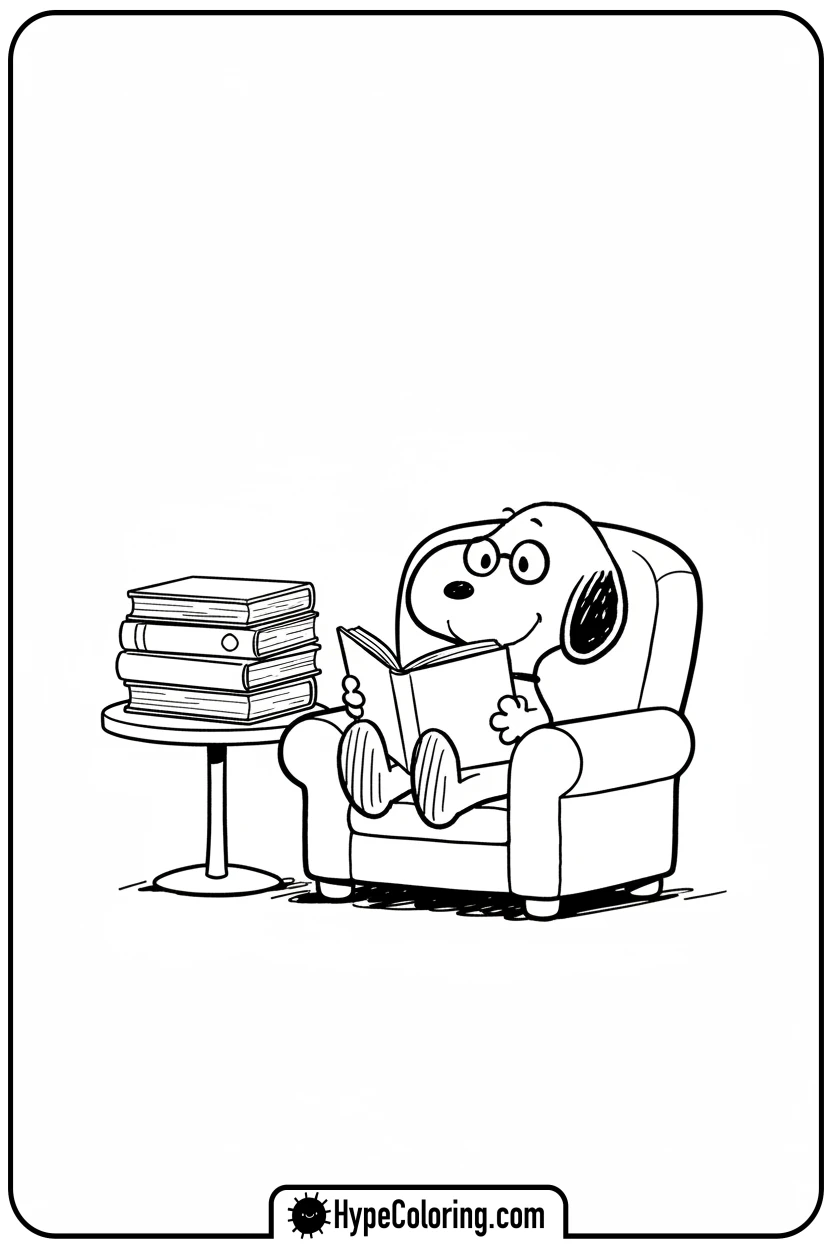 snoopy-reading-a-book - snoopy color pages