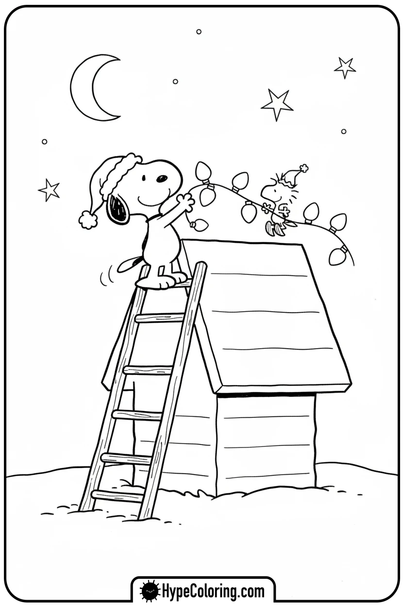 snoopy-decorating-his-doghouse - snoopy color pages