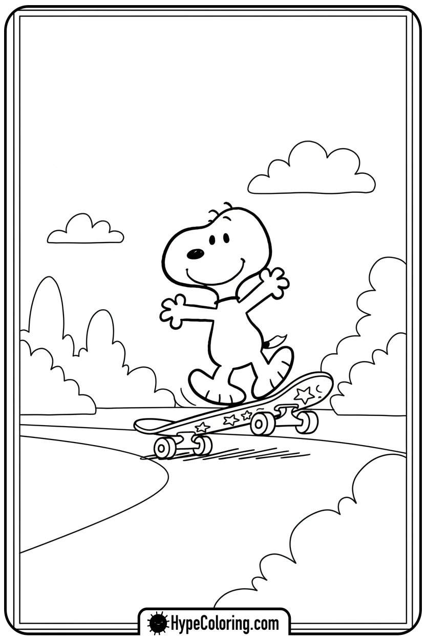 snoopy-skateboarding - snoopy color pages