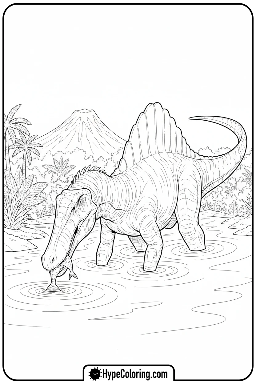 spinosaurus-fishing-in-river - spinosaurus coloring page