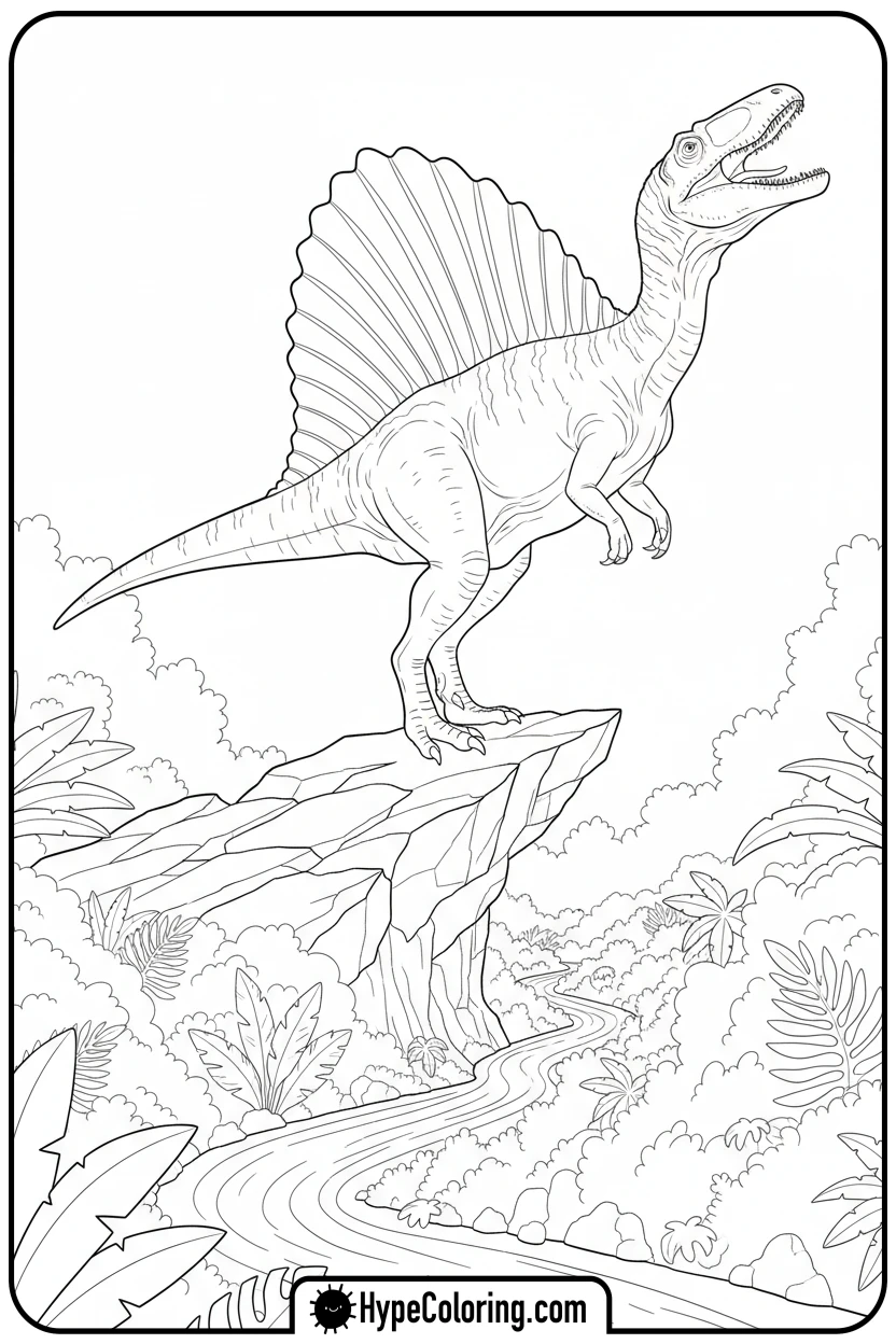 spinosaurus-roaring-on-cliff - spinosaurus coloring page