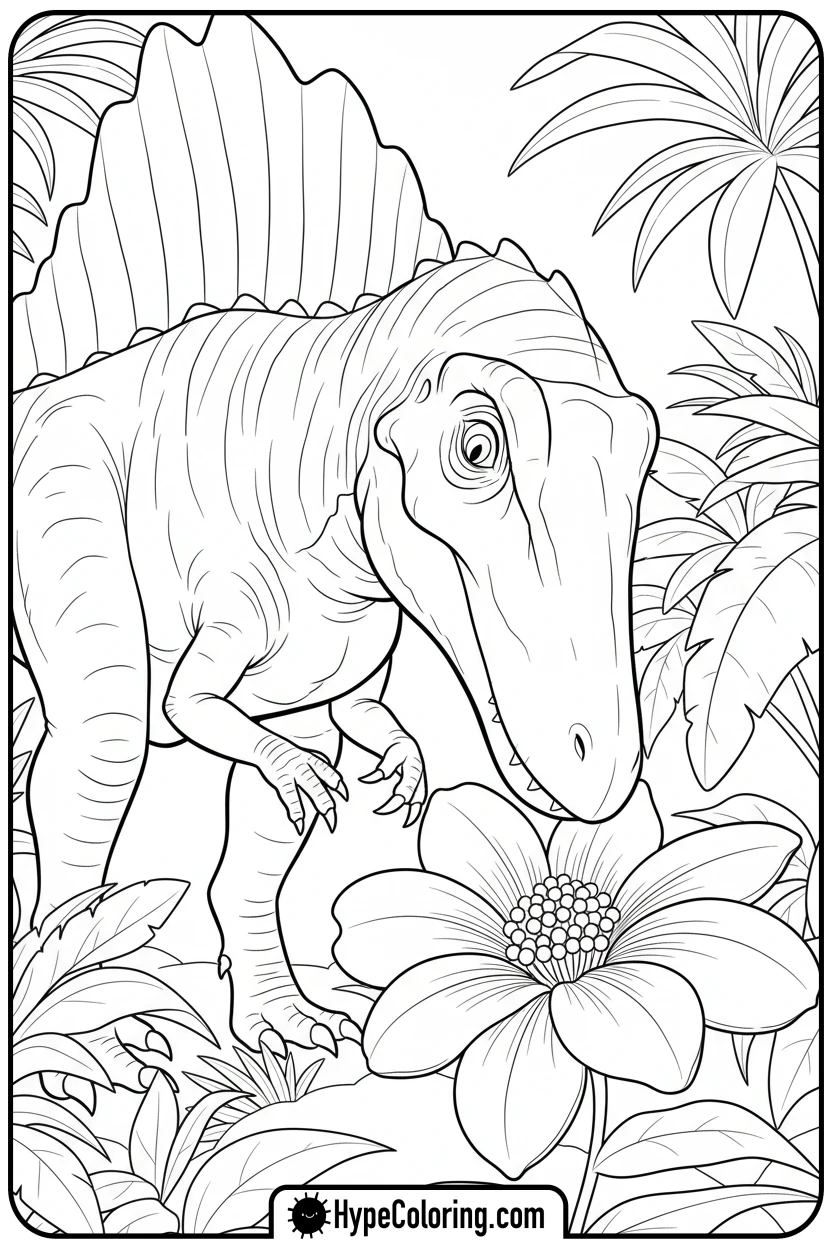 spinosaurus-sniffing-flower - spinosaurus coloring page