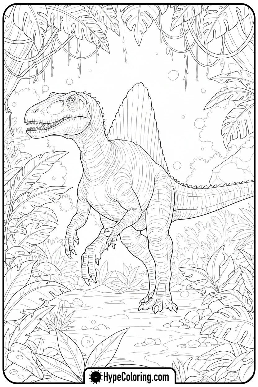 spinosaurus-walking-in-jungle - spinosaurus coloring page