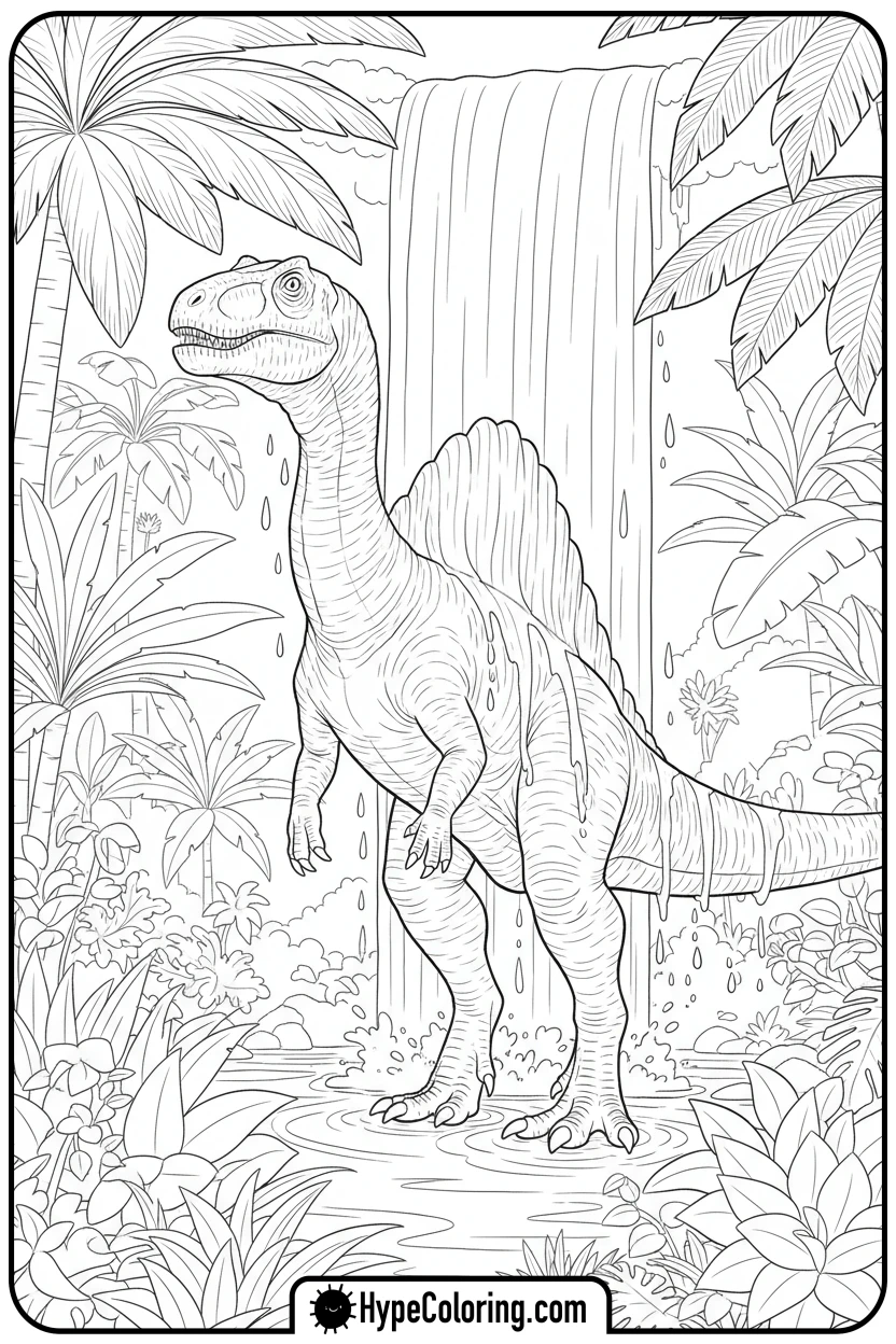 spinosaurus-under-waterfall - spinosaurus coloring page