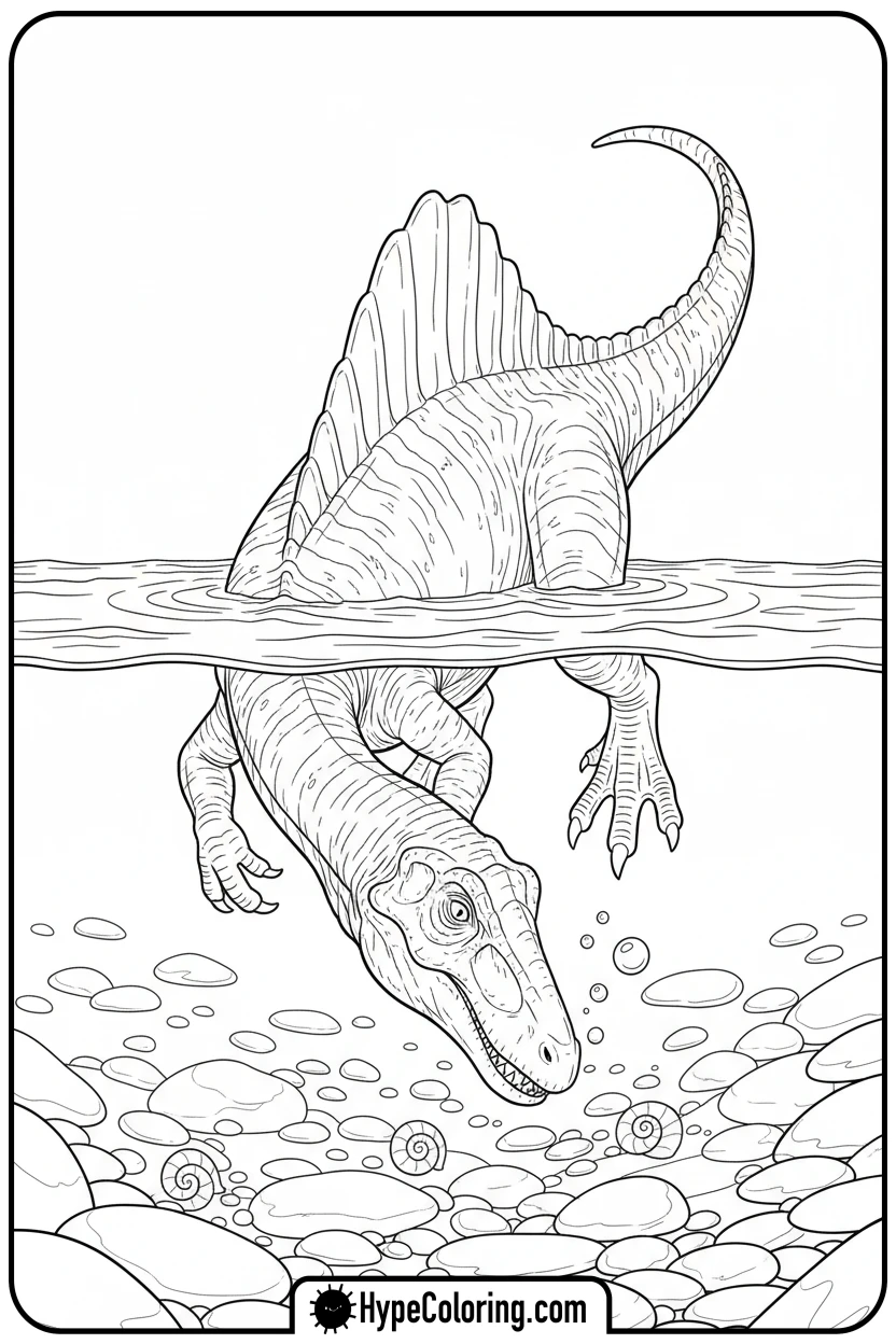 spinosaurus-exploring-riverbed - spinosaurus coloring page
