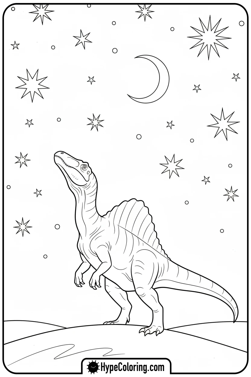 spinosaurus-under-starry-sky - spinosaurus coloring page